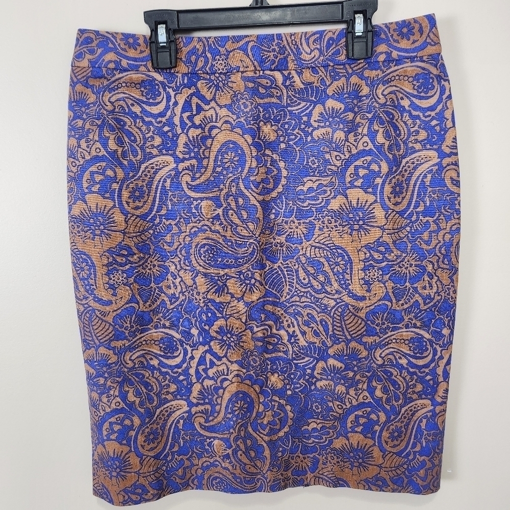 Loft Blue Printed Pencil Skirt Size 8